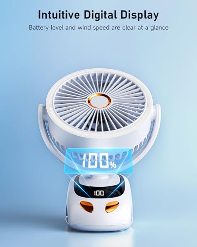PILSAMAS Clip on Fan Rechargeable, 10000mAh LED Desk Fan with Clamp | Durable ABS plastic shell, Solid metal spring clamp, Great for stroller, Office desk, Camping tent, Treadmill