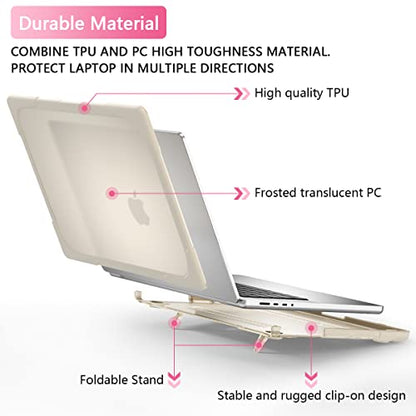 Batianda Heavy Duty Case for MacBook Pro 14 inch 2026-2021, Khaki | Fits M5/M4/M3/M2/M1 Pro Max Chip, Ergonomic Foldable Stand Holds 22 lbs, Shockproof Bumper, Matte Translucent Hard Shell - color: Khaki
