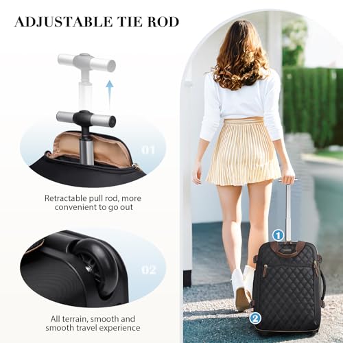Rolling Backpack for Women,Travel Laptop Backpack with Wheels Roller Wheeled Backpack Underseat Carry On Luggage for Travel Business Trip,Fit 17Inch,Black - color: Black