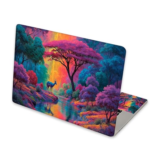 Universal Laptop Skin Sticker for 12/13/14/15.6 Inch Laptops, Reusable Vinyl Laptop Decal Cover, Waterproof Scratch Resistant Notebook Skin with 2 Wrist Pads,Psychedelic Rainbow Deer - color: Psychedelic Rainbow Deer