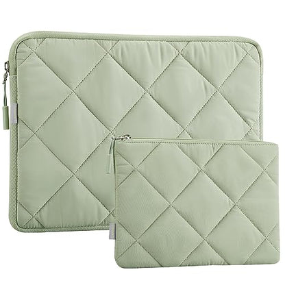 LANDICI Puffy Laptop Sleeve Carrying Case 14 15 Inch Compatible with MacBook Pro 14/15, MacBook Air M2 15, Surface Laptop 4/5, Chromebook 14, Cute Computer Cover Bag with Accessories Pouch, Green - color: Mint Green, size: 14-15 Inch