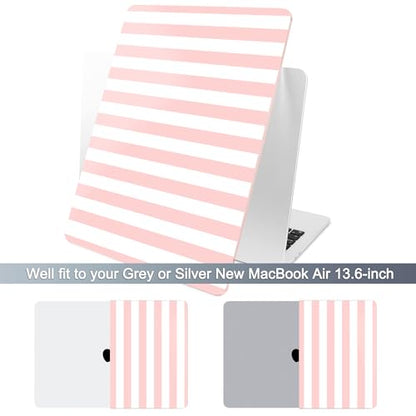 Batianda LumiArt Case for MacBook Air 13.6" M2-M5 Chip, Pink White Stripe | 4-in-1 set with cute preppy pink white striped design, lightweight ultra slim hard shell protection for teen girls and women - color: Pink Stripe
