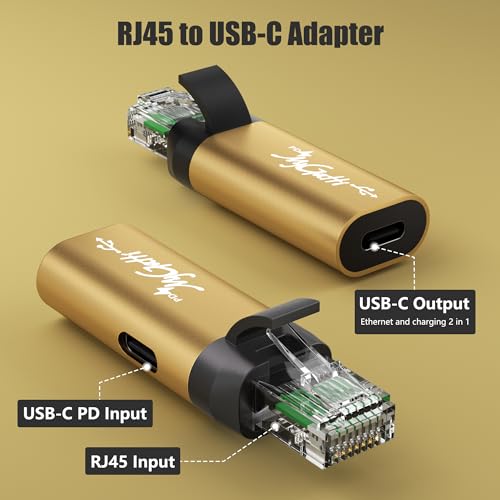 USB C to Ethernet Adapter with 100W Power Delivery, RJ45 Male to USB C Female Network LAN Adapter, Built-in Smart Chip, 1Gbps, Charging and Surfing 2 in 1, Supports PC, Laptop, Tablet, Smartphone - style: RJ45 to USB-C Adapter with PD Port