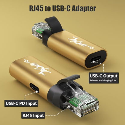 USB C to Ethernet Adapter with 100W Power Delivery, RJ45 Male to USB C Female Network LAN Adapter, Built-in Smart Chip, 1Gbps, Charging and Surfing 2 in 1, Supports PC, Laptop, Tablet, Smartphone - style: RJ45 to USB-C Adapter with PD Port
