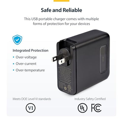 StarTech 100W GaN USB-C Wall Charger, Power Adapter for MacBook Pro/Air | Dell XPS, iPhone 15/Pro, iPad Pro, 2x USB-C/2x USB-A, Fast Charging Portable GaN Charger