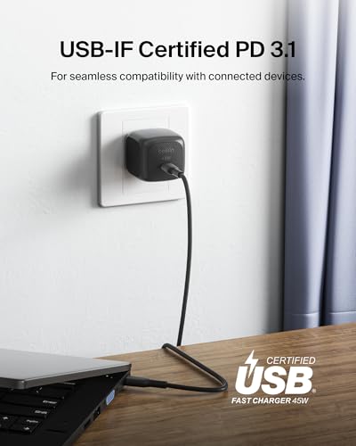 Belkin 45W Compact USB C Charger Block, 2 Pack, Fast Charging for Travel | PD 3.1, PPS, Travel Charger, Chromebook, iPad, iPhone 17, Samsung Galaxy, Pixel, Foldable Prongs, 3.3 ft Cables Included - color: Black, style: Two Pack + 2 USB-C Cables
