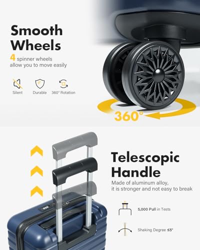 Lekesky 20 Inch Carry On Luggage 22x14x9 Airline Approved, Blue | Durable ABS, Small Underseat Carry-on Luggage with TSA Lock Spinner Wheels, Personal Item Luggage Removable Wheels for Travel - color: A-Blue, size: 20 Inch