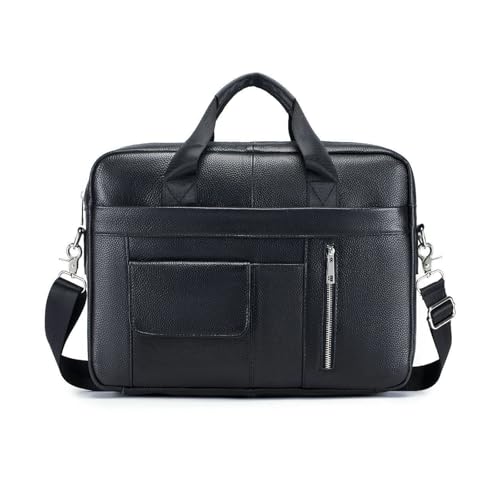 FANDARE Laptop Tote Bag for Men Full Grain Leather Briefcase Business Tote Messenger Handbag - color: Black