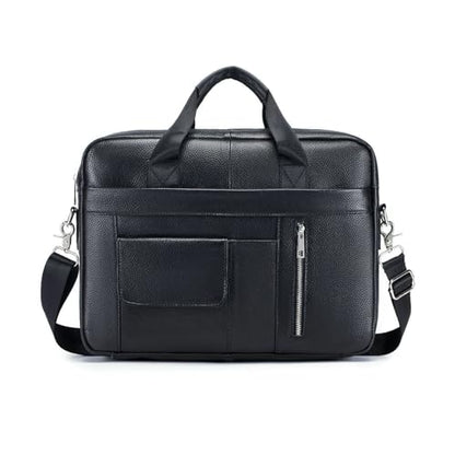 FANDARE Laptop Tote Bag for Men Full Grain Leather Briefcase Business Tote Messenger Handbag - color: Black