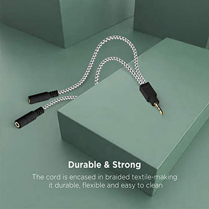 Headphone Splitter, 3.5mm Stereo 2-Way Audio Cable - 20CM / 2Pack | Stereo Audio Sound, Dual Headphone and Speaker Jack Adapter, Compatible with iPhone, iPad, Laptops, Tablets, 3.5mm devices - color: Zebra White, size: 9.8 inch / 25 cm - 2pack