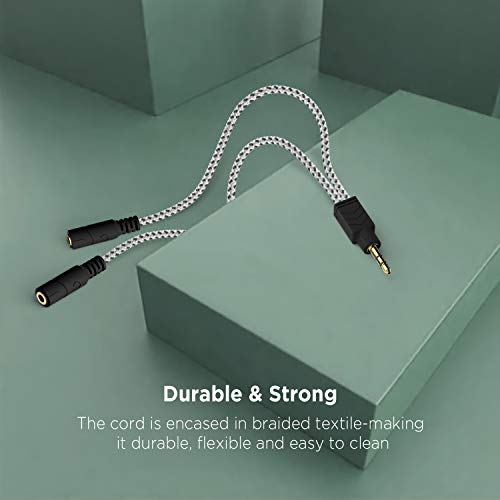 Headphone Stereo Splitter Cable, 3.5mm Dual Y Cable - 50CM / Zebra White | Stereo Audio Sound, Dual Headphone and Speaker Jack Adapter, Compatible with iPhone, iPad, Laptops, Tablets, 3.5mm devices - color: Zebra White, size: 19.6inch/50cm