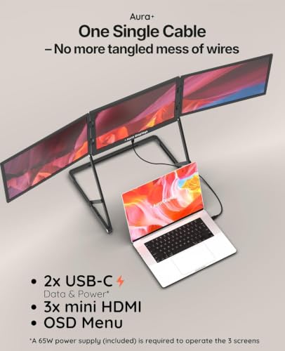 | Triple Aero Pro Max 15.6" | Portable Monitor Extender | Full Aluminum | Quad Screens | 3×15.6" FHD 1080P HDR IPS | USB-C & HDMI | Compatible 11-18" Laptops Windows MacOS - size: 3x 15.6" Full HD