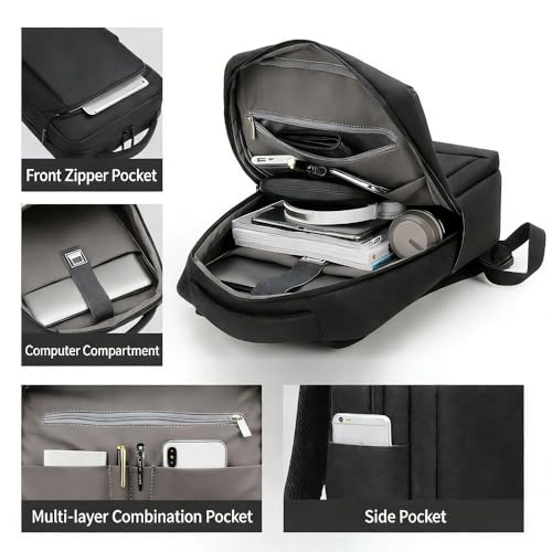 LINGYUE Waterproof Business Laptop Backpack With USB Charging Port, Durable Travel For Men & Women, Anti-Scratch Computer Bag Fits 15.6 Inch Notebook For Work, School(Dark Gray,Air Cushion)