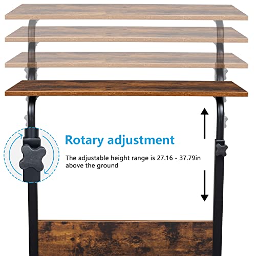 Karl home Mobile Side Table 31.5 inch Computer Desk with Wheels, Rustic Brown - color: Rustic Brown, size: 31.5"+No Power Sockets