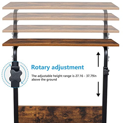 Karl home Mobile Side Table 31.5 inch Computer Desk with Wheels, Rustic Brown - color: Rustic Brown, size: 31.5"+No Power Sockets
