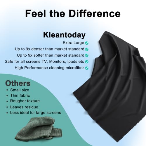 XL Premium Screen Cleaning Cloth 16"X16" 3 Pack Microfiber TV Screen Cleaner Cloth for OLED LED TVs, Computer Monitors, Laptops, Tablets & Car Displays, Lint-Free Streak-Free, Black