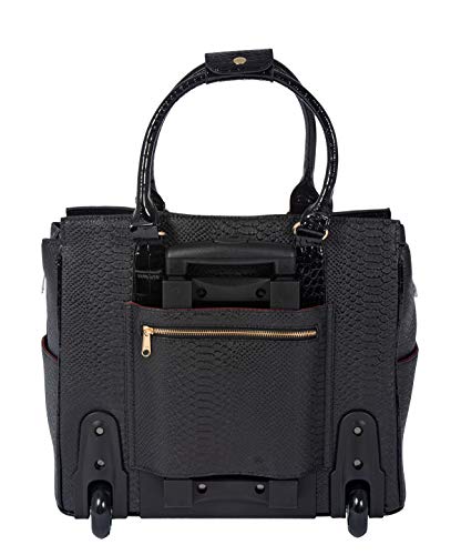 JKM & Company Rolling Laptop Bag for Women | Designer Wheeled Briefcase | Fits 13-17" Laptops | Office Travel Computer Case - color: Black