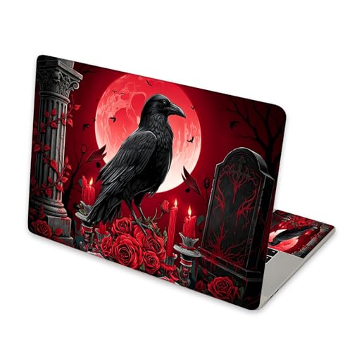 Universal Laptop Skin Sticker for 12/13/14/15.6 Inch Laptops, Reusable Vinyl Laptop Decal Cover, Waterproof Scratch Resistant Notebook Skin with 2 Wrist Pads,Black Raven Perched - color: Black Raven Perched