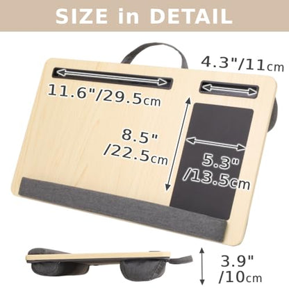 Japard Laptop Lap Desk with Mousepad, Cushion, Wide 21", Fits up to 15.6 inch, Portable Handle, Tablet Pen Phone Holder Wood Natural Home Office Gift