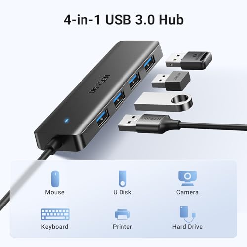 UGREEN USB 3.0 Hub, 4 Ports USB A Splitter Ultra-Slim USB Expander for Mouse, Keyboard, Flash Drive, U Disk, Printer Compatible with Laptop, Desktop PC, Xbox, PS5, and More 0.5FT - size: ['0.5 feet'], style: USB-A