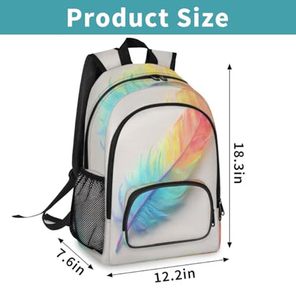 Rainbow Feather Large Backpack for Women and Men Waterproof Travel Laptop Backpack Lightweight Business Work Daypack Fits 17 Inch Computer - color: Multicolor 7