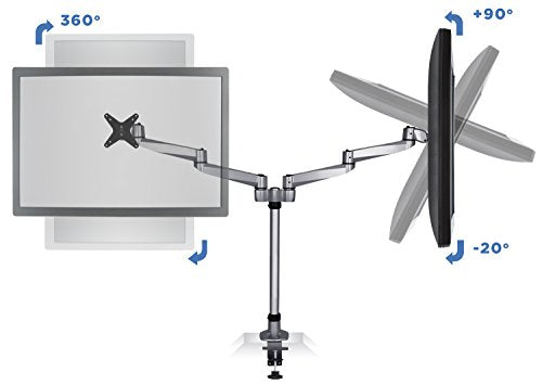 Mount-It! Premium Modular Dual Monitor Desk Mount Arms | Tilt Swivel VESA Wall Mount | Fits 13 15 17 19 21.5 24 27 Inch Computer Screens with 75 100 VESA Patterns | C-Clamp and Grommet Bases | Silver