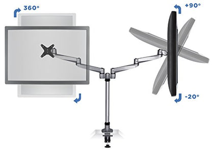 Mount-It! Premium Modular Dual Monitor Desk Mount Arms | Tilt Swivel VESA Wall Mount | Fits 13 15 17 19 21.5 24 27 Inch Computer Screens with 75 100 VESA Patterns | C-Clamp and Grommet Bases | Silver