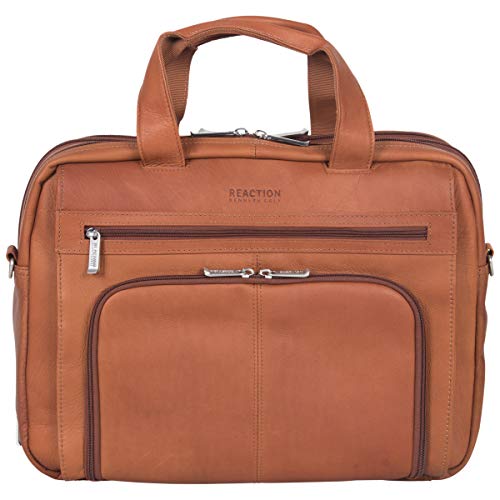 Kenneth Cole REACTION ‘Out of the Bag' Manhattan Colombian Leather 15.6" Laptop Briefcase Travel Business Case Bag - color: Cognac