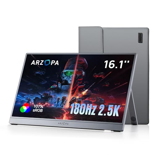 ARZOPA 16.1'' 180Hz 2.5K Portable Monitor, 2560x1440 QHD 107% sRGB Kickstand Portable Gaming Monitor with HDR, Ultra Slim, Eye Care, External Second Screen for Laptop, PC, PS5, Mac, Xbox-Z3FC - color: Gray, size: 16.1", style: Z3FC/2.5K 180Hz