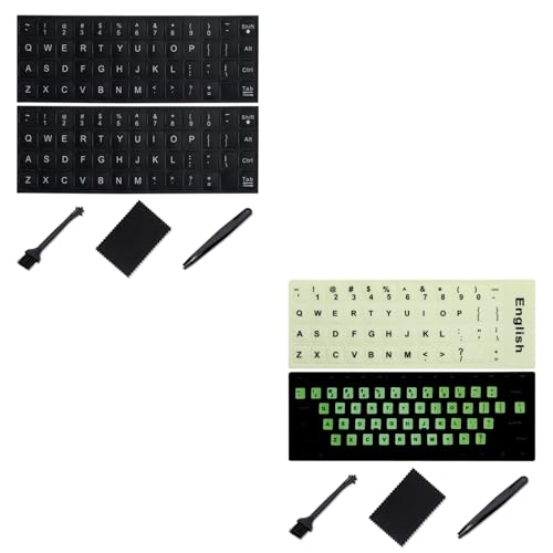 Glow in The Dark English Keyboard Sticker and Replacement English Keyboard Sticker Lette with White Letter/Black Background Universal for Laptop Desktop Computer