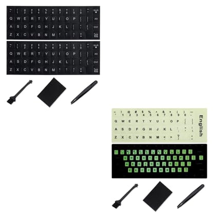 Glow in The Dark English Keyboard Sticker and Replacement English Keyboard Sticker Lette with White Letter/Black Background Universal for Laptop Desktop Computer