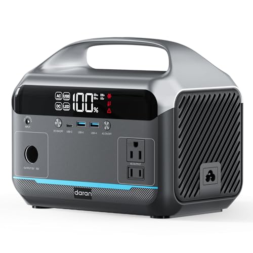 DaranEner Portable Power Station 600W, 288Wh LiFePO4 Battery Backup Power w/2×600W AC Outlets (1200W Surge), 2.2H Fast Charging, Solar Generator for Outdoor Camping/RVs/Home Emergency (Solar Optional) - color: Black Grey