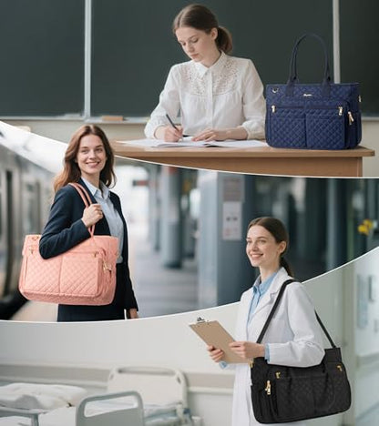 Bagstellar Teacher Tote Bag for Women, 15.6" Laptop Work Tote Computer Bag | Quilted Bible Nurse Bag with 40oz Cup Holder, Insulated Pocket & Strap, Large Laptop Briefcase for School Travel Office Gifts - color: Chocolate