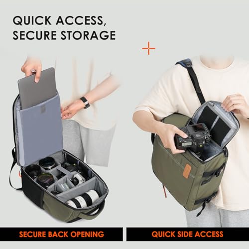 TARION Camera Backpack for Photographers Compact 15L, TB04 Green | 15 Inch Laptop Compartment, Side Access Quick Draw, Anti-theft Hidden Pocket, Tripod Holder, Rain Cover, Travel-Friendly - color: Green