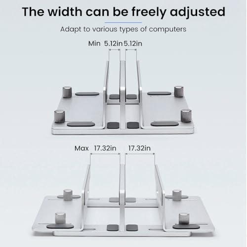 Aluminum Vertical Laptop Stand for Desk, Adjustable Dual Slot Holder(up to 1.73 inches), Compatible with MacBook Pro, MacBook Air and Other Laptop - Save Space & Improve Airflow, Silver