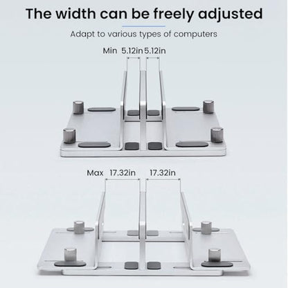 Aluminum Vertical Laptop Stand for Desk, Adjustable Dual Slot Holder(up to 1.73 inches), Compatible with MacBook Pro, MacBook Air and Other Laptop - Save Space & Improve Airflow, Silver
