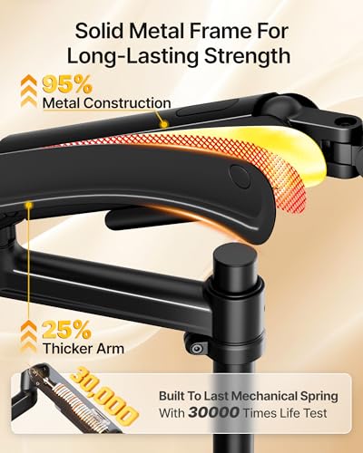 monTEK Tall Single Monitor Arm, 17–40" Full Motion Height Adjustable，Black | Heavy-duty Aluminum Single Mount for 17–40"Monitor Up to 26.4 Lbs,Mechanical Spring, 75/100 VESA with Full Motion Adjustment - size: Single Arm without USB