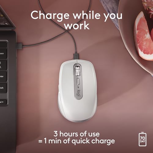 Logitech MX Anywhere 3S Mac Compact Wireless Mouse 8K DPI - Pale Grey | Compact, Bluetooth, any-surface tracking, quiet clicks, USB-C, for MacBook Pro, MacBook Air, iMac, iPad - color: Pale Grey