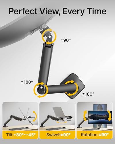 monTEK 2-in-1 Laptop & Monitor Desk Mount, Fits 12–18"Laptops & 32" Screens | 2-in-1 Desk Mount with Removable Vented Laptop Tray, Full Motion Arm with Clamp/Grommet Base, 75/100 VESA Mount - style: Single Arm