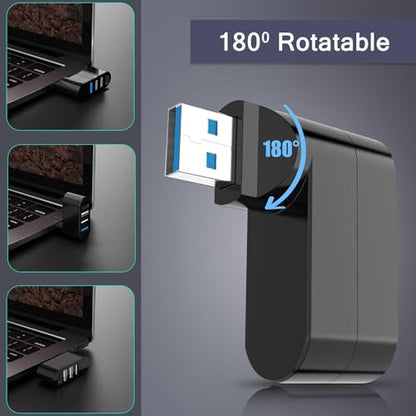 4-Port USB 3.0 Hub [90°/180° Degree Rotatable], USB Splitter with PD-in 5W USB C Port, USB Extender for Laptop, Car, iMac, MacBook Air, MacBook Pro, and More - style: USB 3.0 Hub