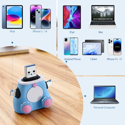 Cute SD Card Reader for iPhone, USB C SD Card Reader for iPhone/iPad/Android/Mac/Computer, Plug and Play Memory Card Reader with SD/TF/USB-A 3 Slots, No App Required - size: DOLL SD Card Reader