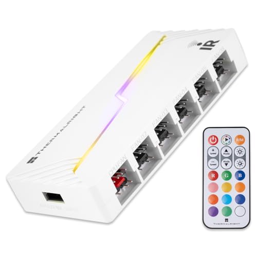 Thermalright ARGB and Fan HUB X12 IR White Hub Controller Support 12 Groups of CPU Fans,3Pin PC ARGB Controller and 4Pin PWM Fan,SATA Power Cord Direct Input(12V 4pin RGB is Not Supported) - color: White