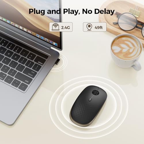 TECKNET Rechargeable Slim Portable Silent Computer 2.4 GHz Wireless Mouse | Lightweight Ambidextrous with Nano Receiver, 4000 DPI Optical Tracking 90-Day Battery Life, Compatible with PC, Mac, Laptop - color: Black gold