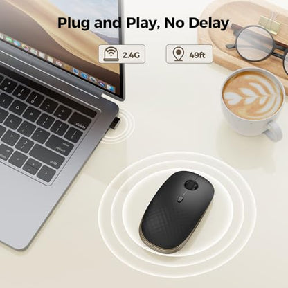 TECKNET Rechargeable Slim Portable Silent Computer 2.4 GHz Wireless Mouse | Lightweight Ambidextrous with Nano Receiver, 4000 DPI Optical Tracking 90-Day Battery Life, Compatible with PC, Mac, Laptop - color: Black gold