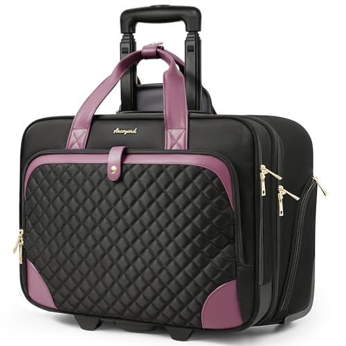 Arcoyard Rolling Laptop Bag, Large Rolling Briefcase for Women with Waterproof Pocket, 17.3 Inch Computer Bag Laptop Case with Wheels, Roller Work Bag for Office Travel Business Teacher, Black Purple - color: Black Purple, size: 17-inch