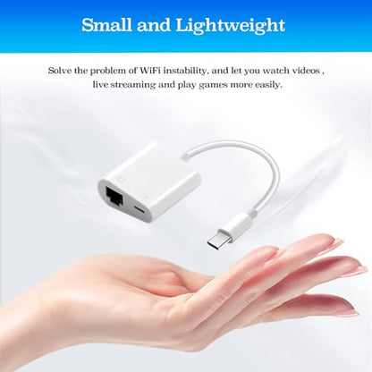 USB-C Ethernet Adapter with Charging - Portable LAN Network Adapter Compatible for iPhone 15 Pro/Max/Plus, MacBook Pro/Air 2018, Samsung, iPad and More