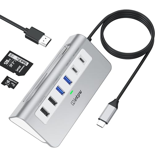 USB C Hub, P9 USB C Hub Multiport Adapter with 4K HDMI, PD 100W, Type-C & 2 USB A 3.0 5Gbps, 2 USB A 2.0, SD/TF Card Reader, Aluminum USB Hub for Laptop, iPhone 17 Series, MacBook, iPad - color: Silver, size: 3.28ft