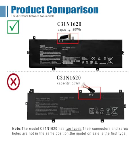 C31N1620 Laptop Battery Replacement for Asus Zenbook U4100U U4100UQ UX430U UX430UQ UX430UQ-GV015T Series 0B200-02370000 C31PoJH 31CP5/70/81 11.55V 50Wh 4335mAh - size: 11.16*3.56*0.25 inch C31N1620