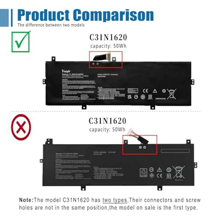 C31N1620 Laptop Battery Replacement for Asus Zenbook U4100U U4100UQ UX430U UX430UQ UX430UQ-GV015T Series 0B200-02370000 C31PoJH 31CP5/70/81 11.55V 50Wh 4335mAh - size: 11.16*3.56*0.25 inch C31N1620