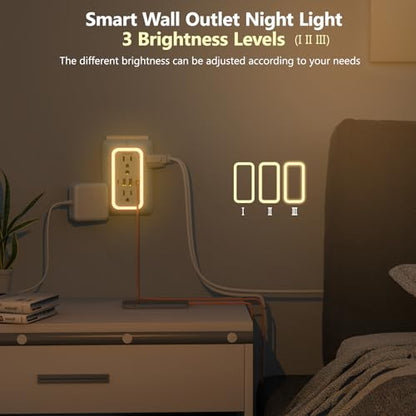 Wall Outlet Extender with Night Light, Power Plug Adapter Multi Plug Outlet Surge Protector with 4 USB Charging Ports (2 USB C), Adapter Spaced Outlets for Home Travel Office-ETL - color: White with Night Light